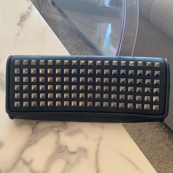 Black Leather Clutch With Silver Pyramid Studs - Picture 2 of 8